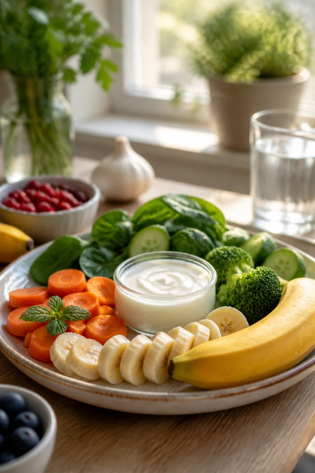 Bananas for UTI: Is Banana Good for UTI? Is It Safe To Eat? 1 Close-up of a colorful plate suggesting bladder-friendly diet and healing foods