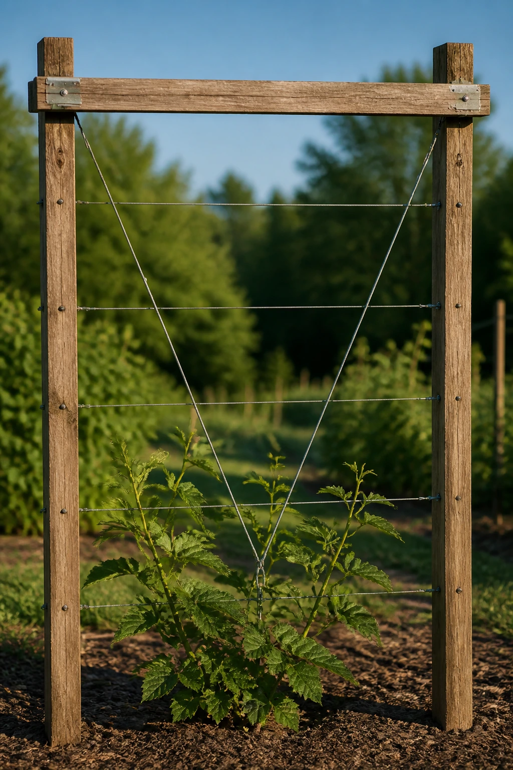Close-up of a V-trellis design on a garden trellis