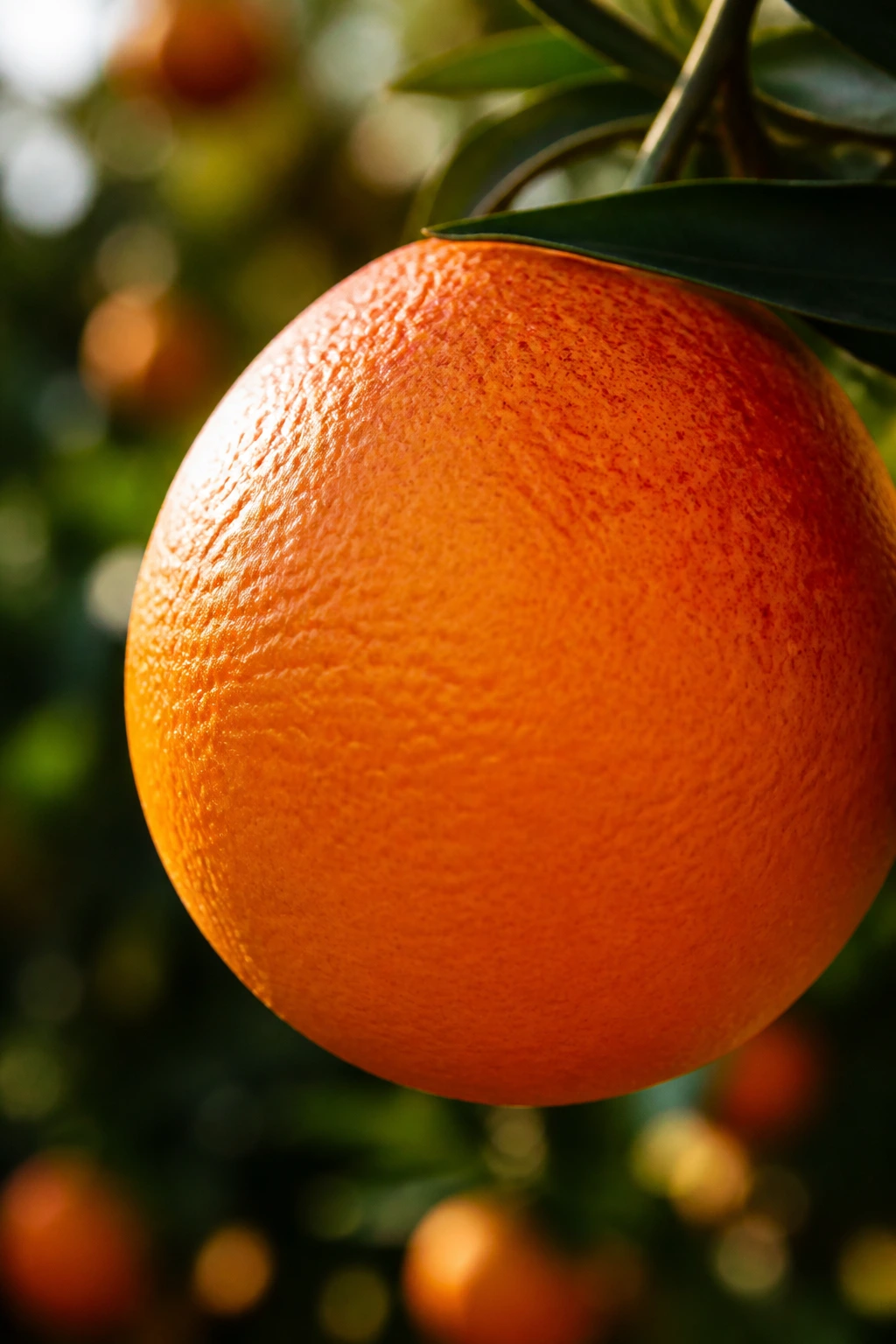 Navel Orange Vs Valencia Orange: What's The Difference? 2 Close-up of a Valencia orange with a reddish tint in a sunny grove