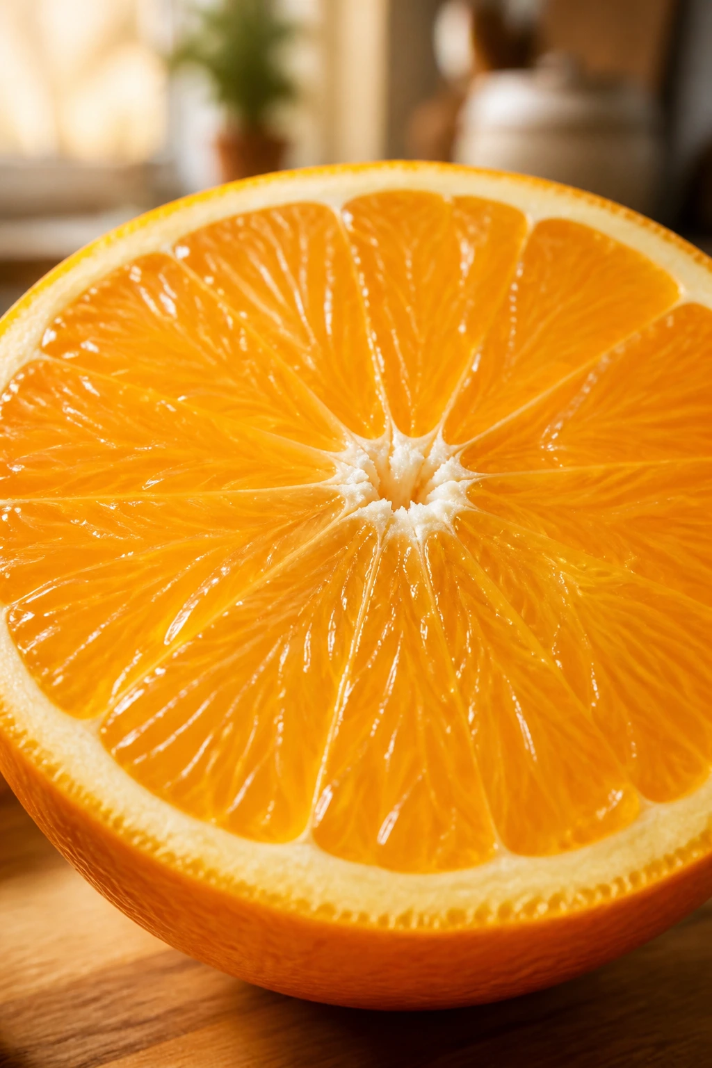 Close-up of a bright orange half highlighting vitamin C content