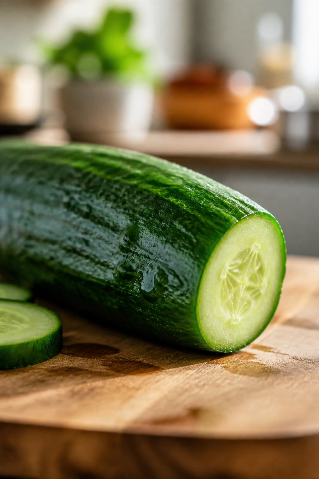 Close-up cucumber highlighting bone health and vitamin K content.