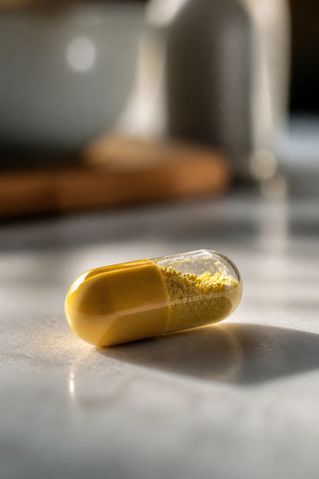 Why Are Bananas Bad For Trigeminal Neuralgia? 3 Macro close-up of a vitamin B6 capsule on a kitchen counter