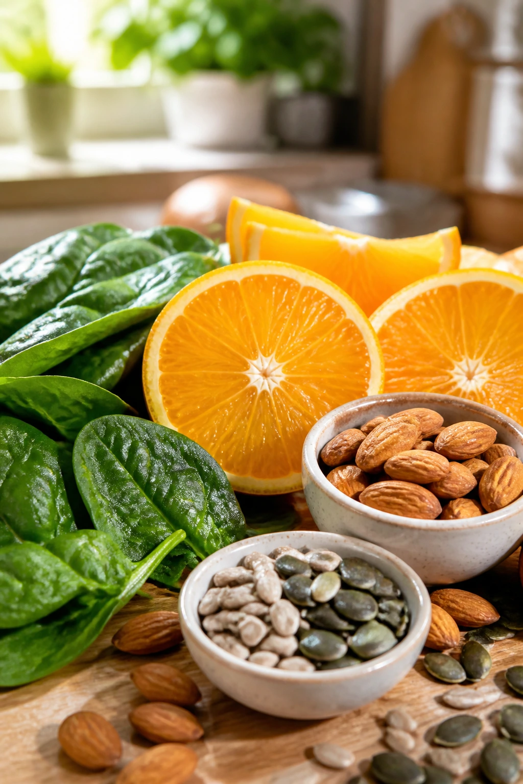 Which Fruit Juice Is Good For Eyes? Juicing For Eye Health 2 Close-up of eye-health nutrients foods showing vitamins C, E, A