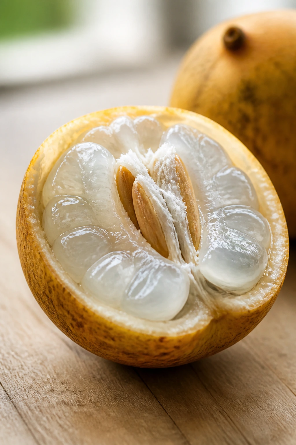 Wampee Fruit: Nutrition Facts, Health Benefits, And More 4 Cross-section of wampee fruit showing translucent flesh