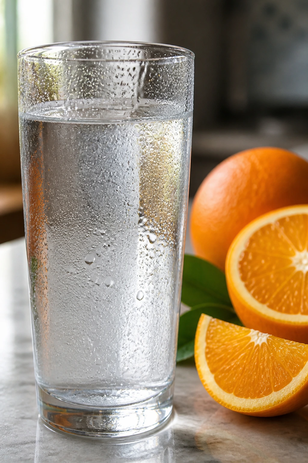 Close-up of a glass of water with condensation