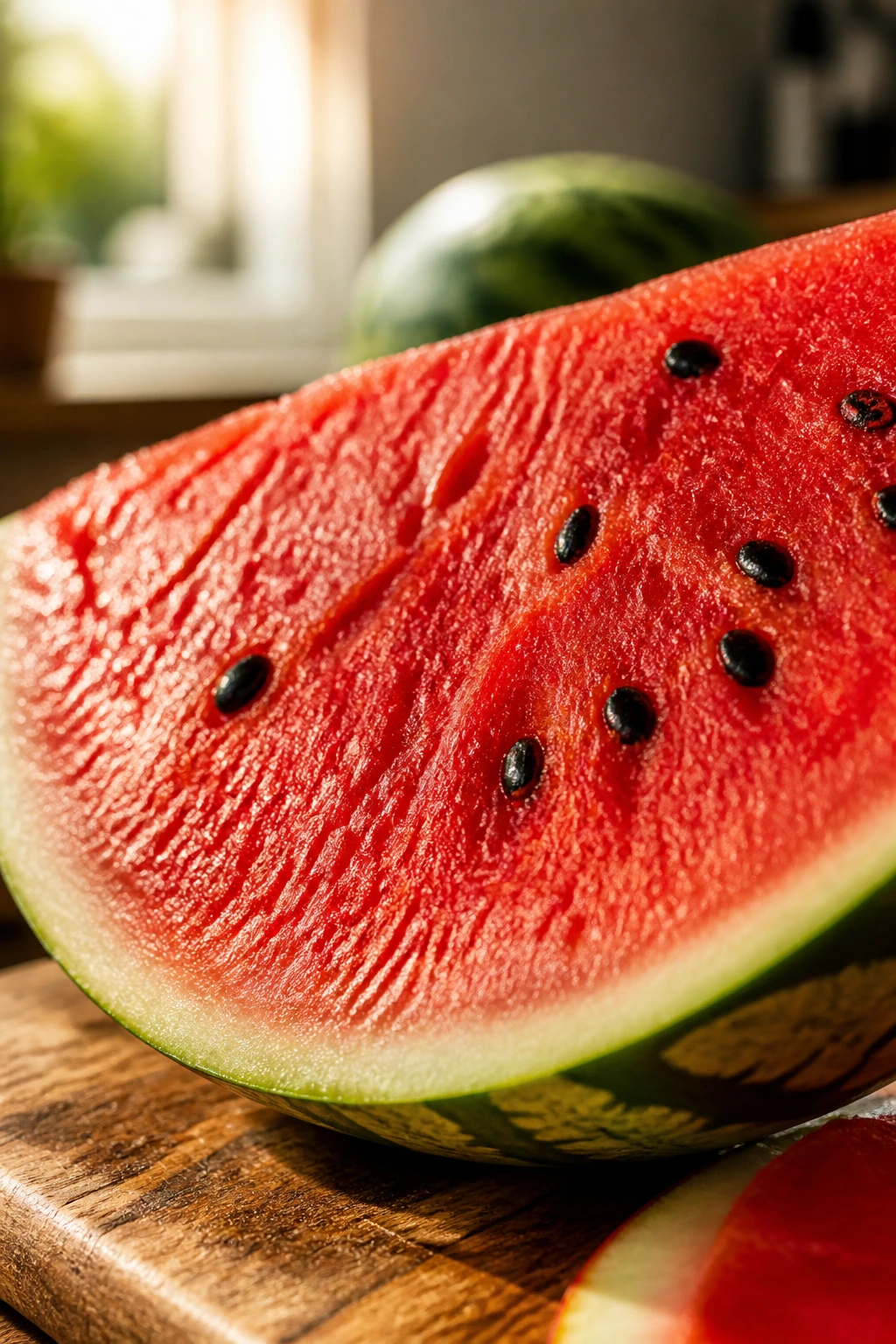 Close-up of watermelon slice showing red flesh and antioxidants
