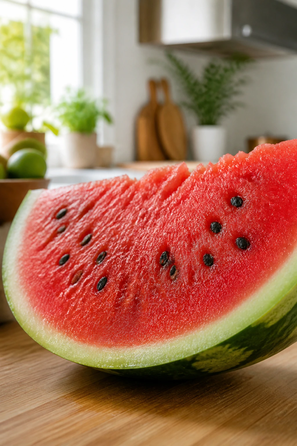 Is Watermelon Good For Arthritis Patients? 2 Watermelon slice on wooden surface in bright kitchen
