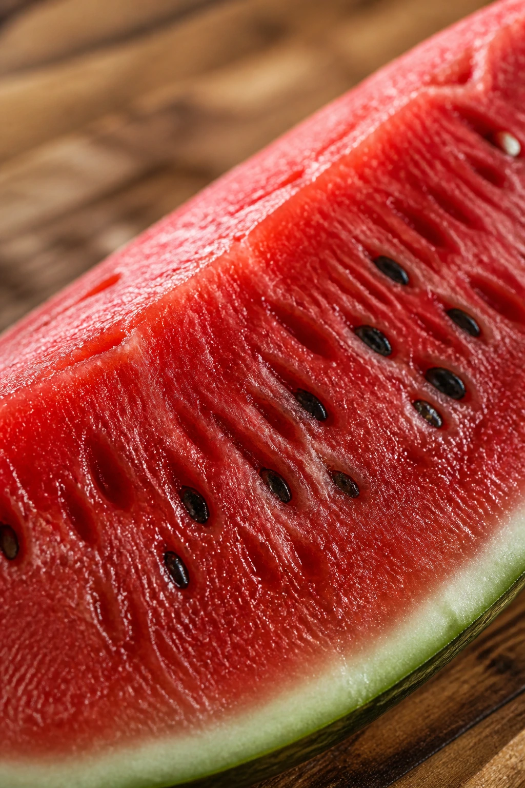 Close-up of watermelon slice highlighting vibrant red flesh and vitality