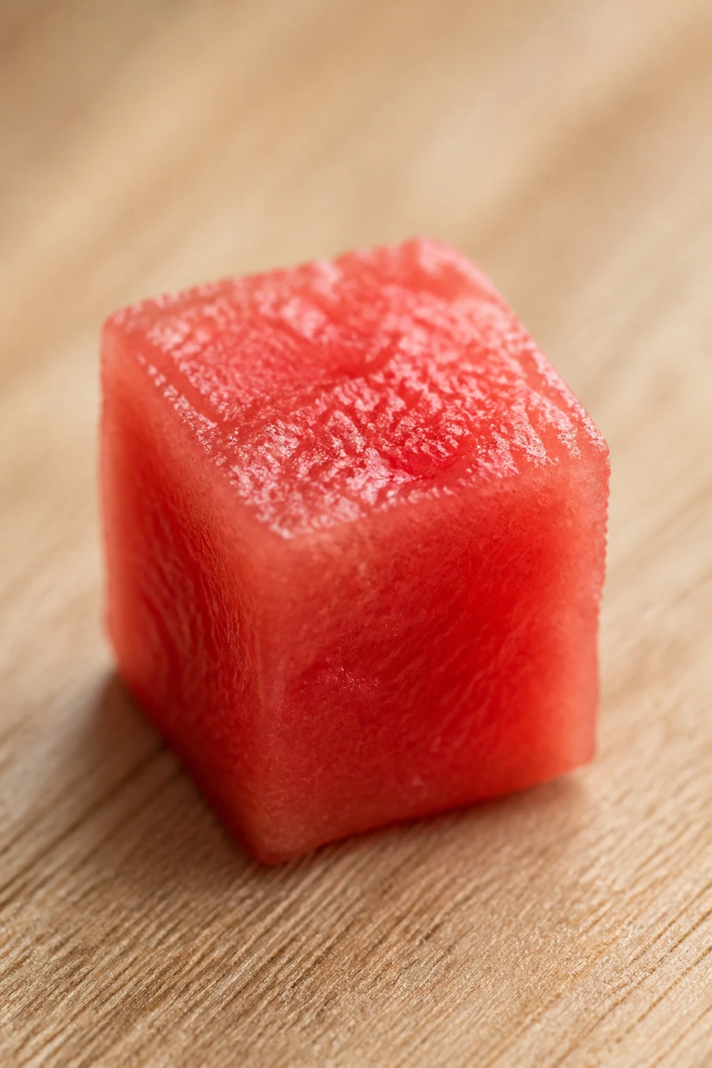 Can Gerbils Eat Watermelon? Let's Find Out 14 Grape-sized watermelon cube on a wooden surface under soft light
