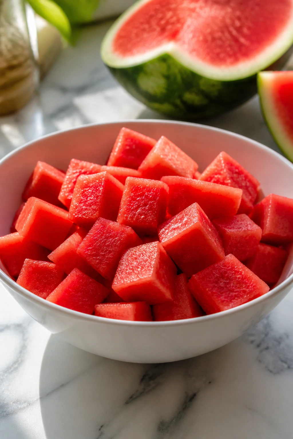 Are Watermelons Acidic Or Alkaline? - Exploring the pH of Watermelons 6 Watermelon cubes in a bowl on a sunny kitchen counter