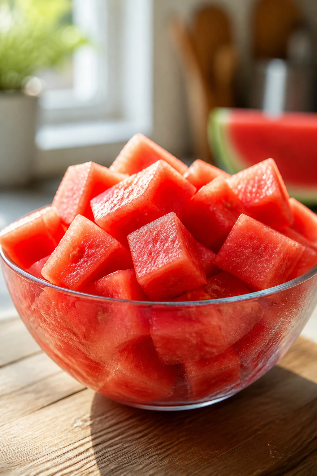 Is Watermelon Good For Erectile Dysfunction? Any Benefits? 3 Bowl of watermelon cubes on a sunny kitchen table