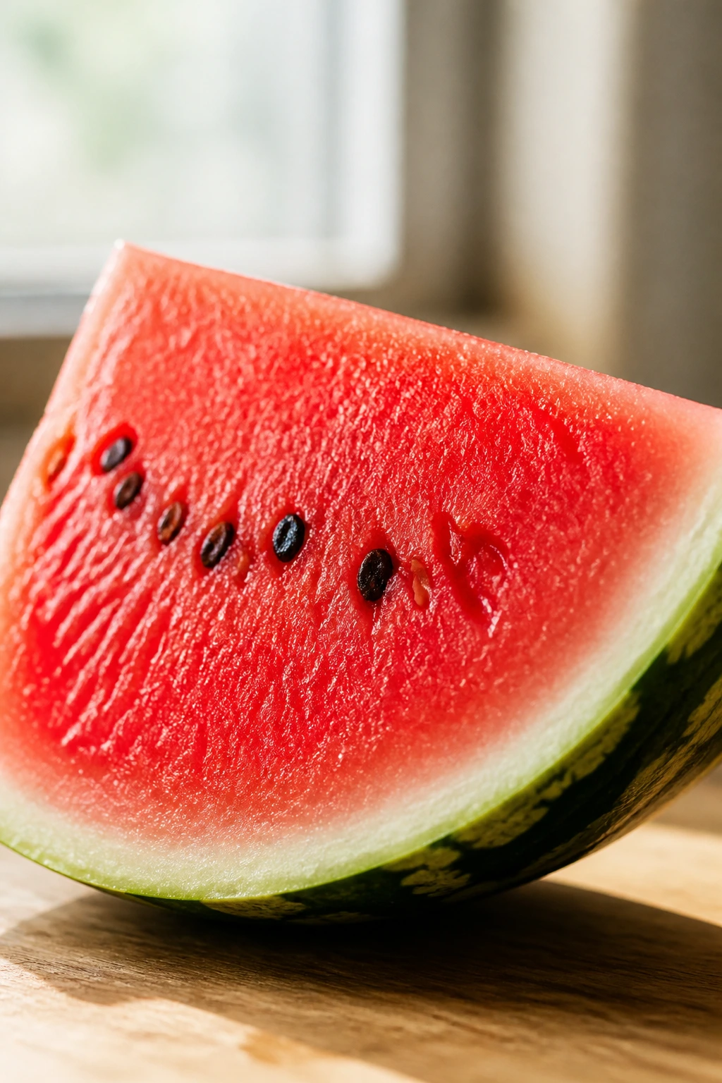 Is Watermelon Good For Arthritis Patients? 4 Watermelon wedge on wooden surface in bright kitchen