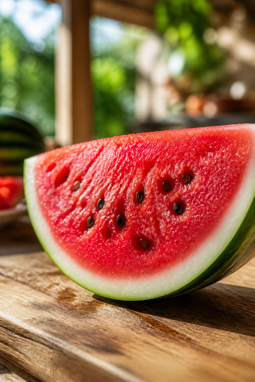 Is Watermelon Good For Your Liver? All You Need To Know 3 Watermelon slice on cutting board in natural setting illustrating diet-friendly fruit