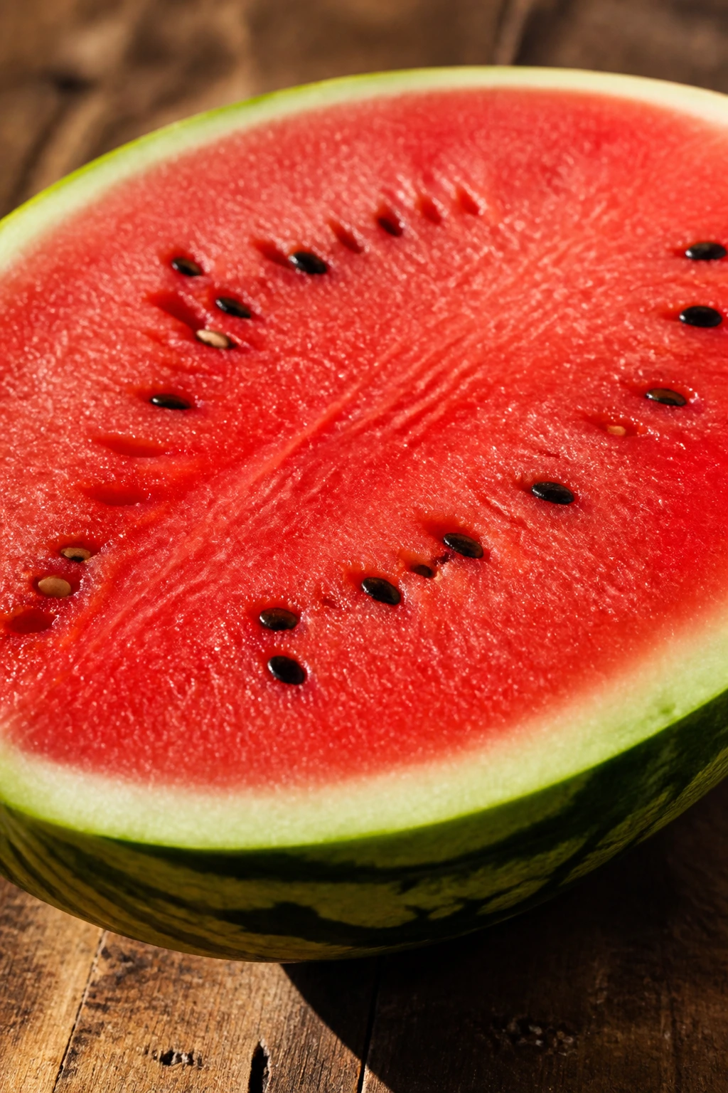 Are Watermelons Acidic Or Alkaline? - Exploring the pH of Watermelons 3 Close-up of a ripe watermelon half on wood surface in natural light