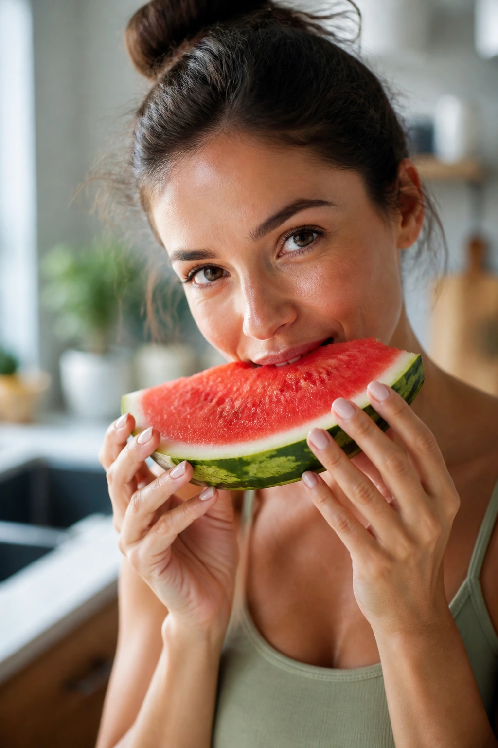 Is Watermelon Good For Iron Deficiency? 4 Close-up of a person biting into a watermelon wedge