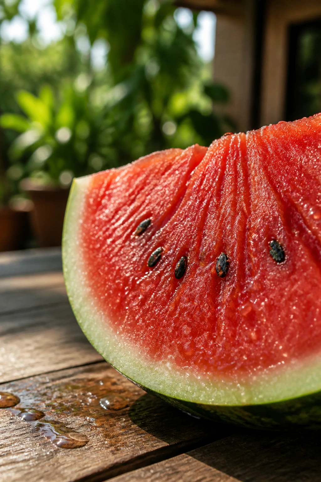 Is Watermelon Good For Arthritis Patients? 3 Juicy watermelon wedge with droplets in outdoor setting
