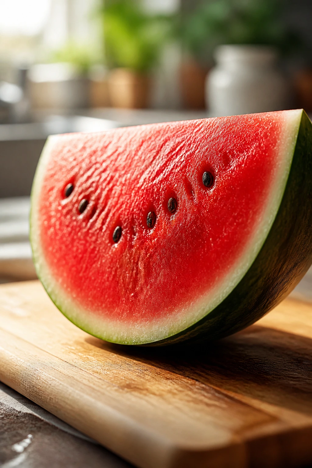 The Watermelon Effect: Are Watermelons Good For Weight Loss? 6 Close-up of a watermelon wedge on a cutting board