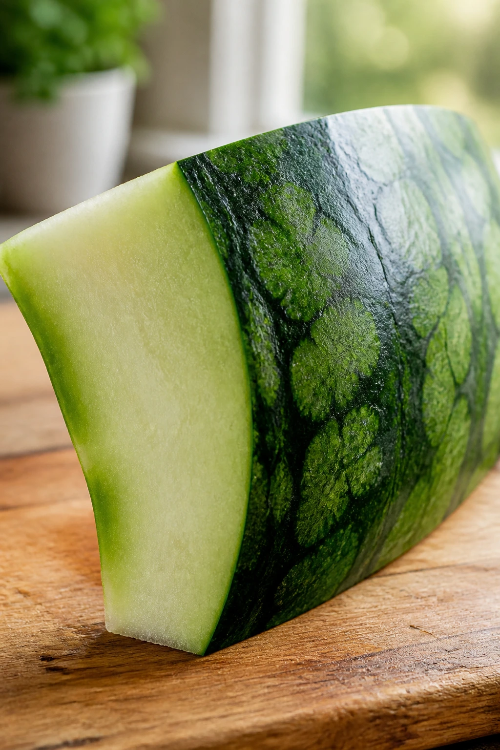 Can Dogs Eat Watermelon Rind? Any Effects Or Benefits? 1 Close-up of watermelon rind showing green exterior and pale green interior