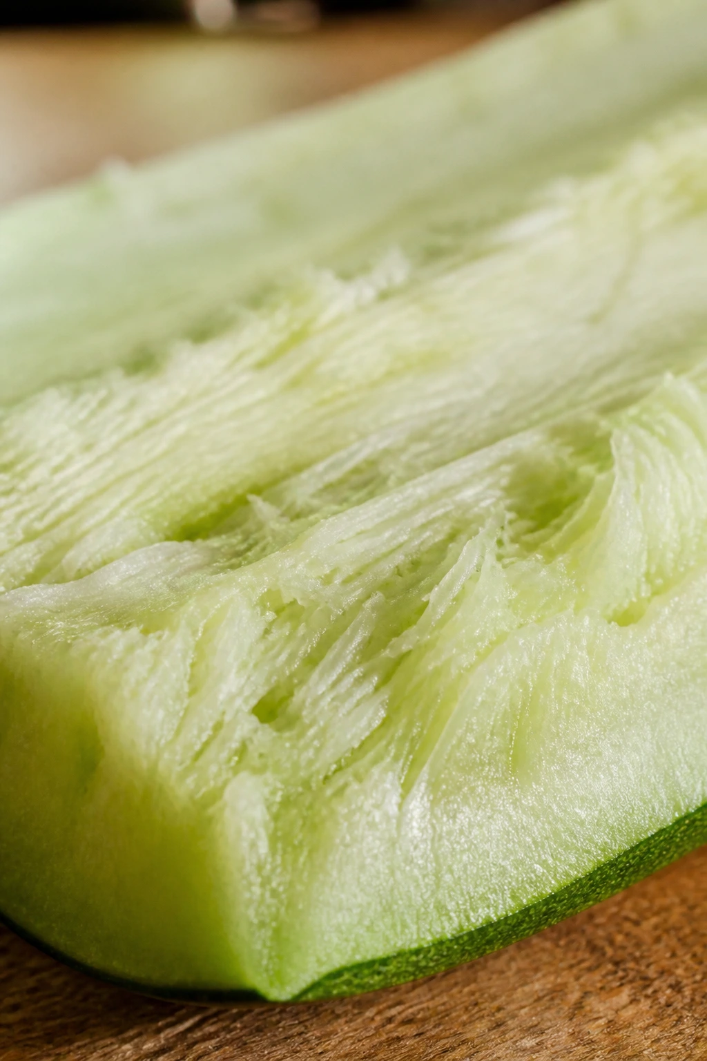 Close-up of watermelon rind fiber texture on a kitchen counter.