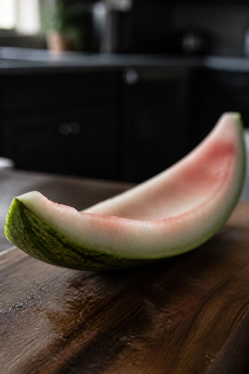 Can Dogs Eat Watermelon Rind? Any Effects Or Benefits? 2 Rind fragment on a kitchen counter under soft light