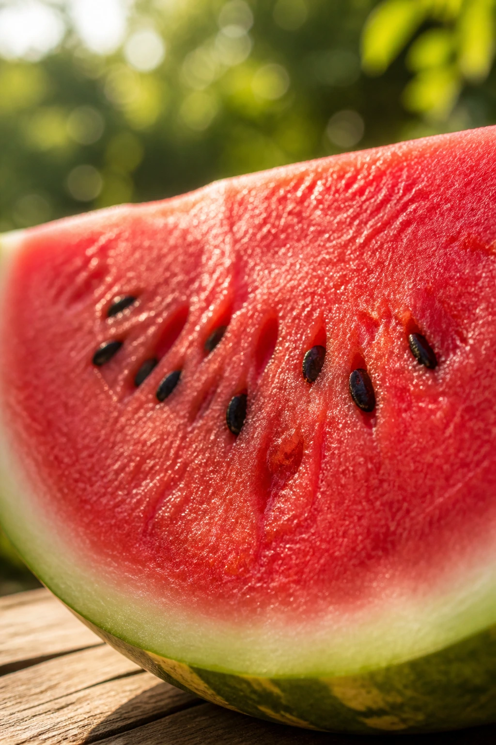 10 Amazing Fruits That Symbolize Happiness 3 Close-up of a watermelon slice with red flesh and green rind