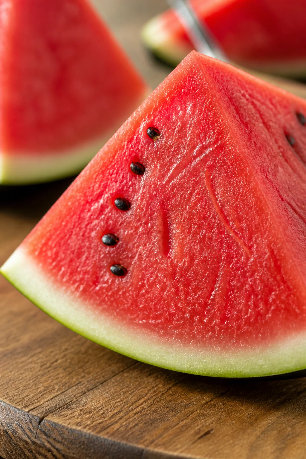 The Watermelon Effect: Are Watermelons Good For Weight Loss? 8 Close-up of a watermelon slice on a wooden board with vivid red flesh