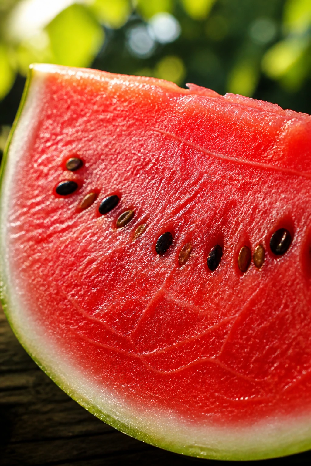 Juicy watermelon wedge fill frame in outdoor light