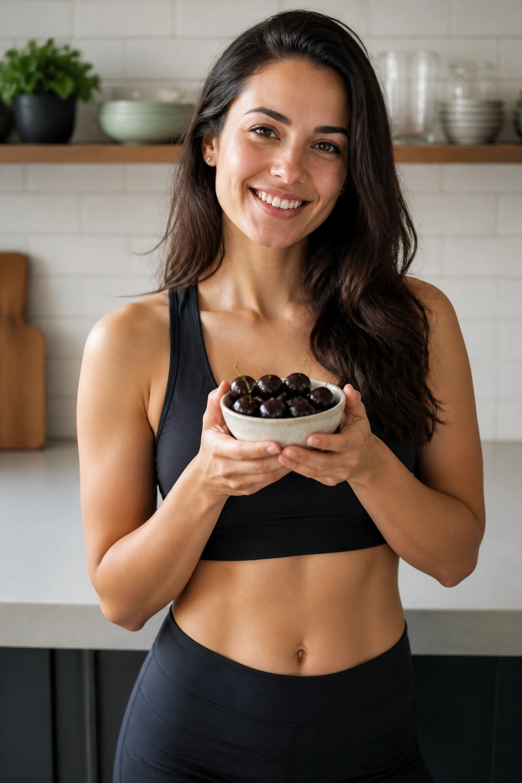 10 Surprising Health Benefits Of Black Cherries 9 Person in kitchen holding black cherries to symbolize weight management