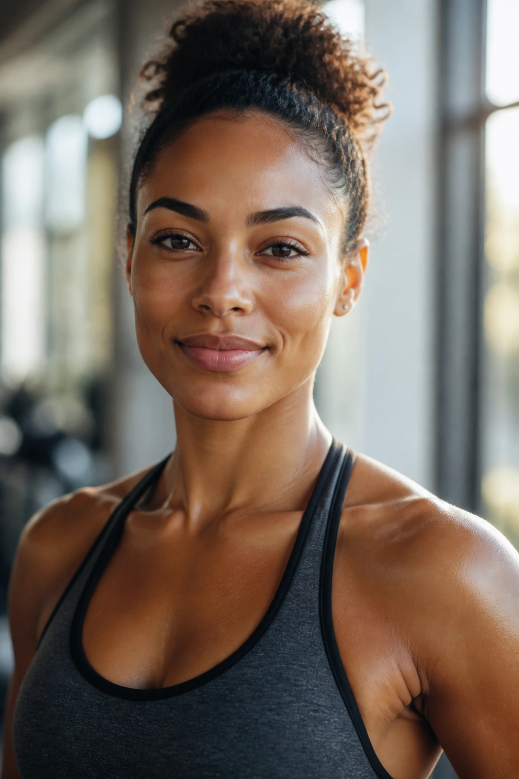 Portrait of a fit person with strong posture in a bright setting