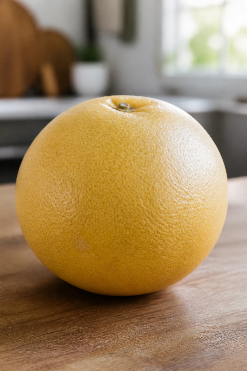 Close-up of a whole white grapefruit with yellow rind