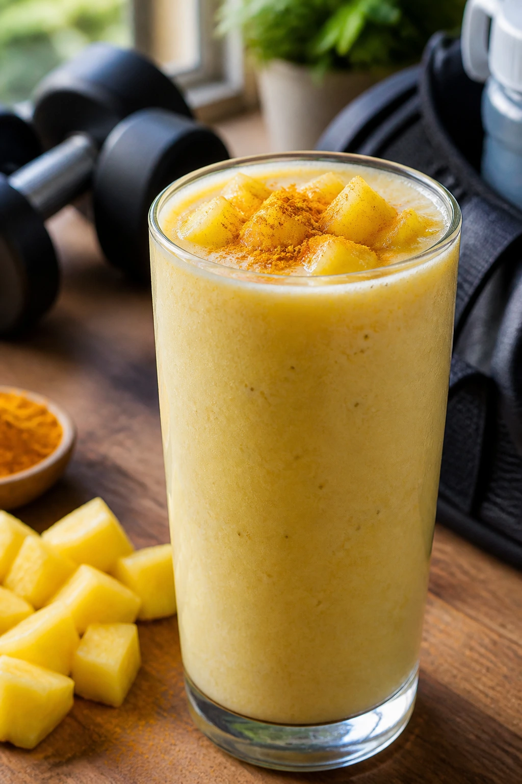 10 Surprising Benefits Of Blending Fruits And Vegetables 7 Close-up of a post-workout recovery smoothie highlighting pineapple and turmeric