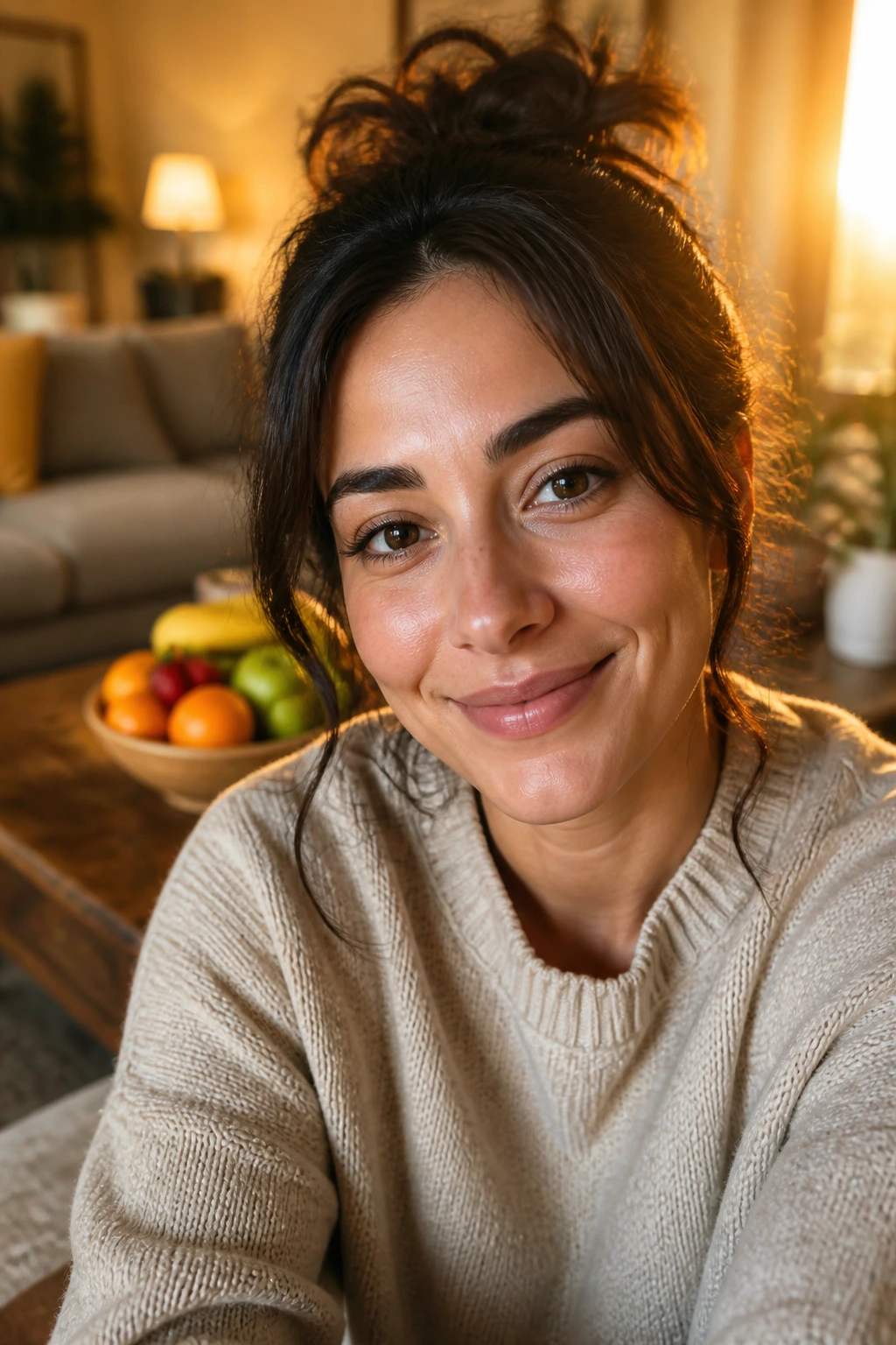 60 Fruit Puns Pick-Up Lines To Use For Your Sweetheart 3 Close-up of a person in a cozy living room with a fruit bowl nearby