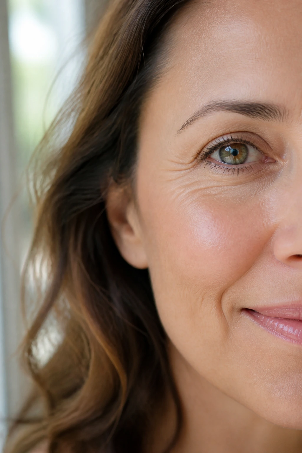 10 Incredible Beauty Benefits of Bananas and Their Peel 3 Close-up of a woman's eye and cheek with smooth skin and few wrinkles