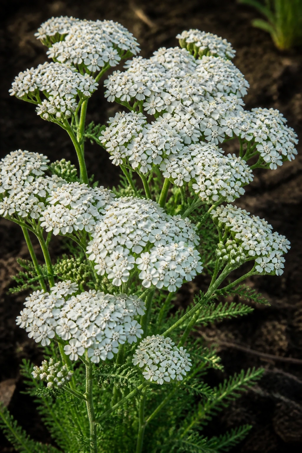 Close-up of yarrow flowers in a garden border