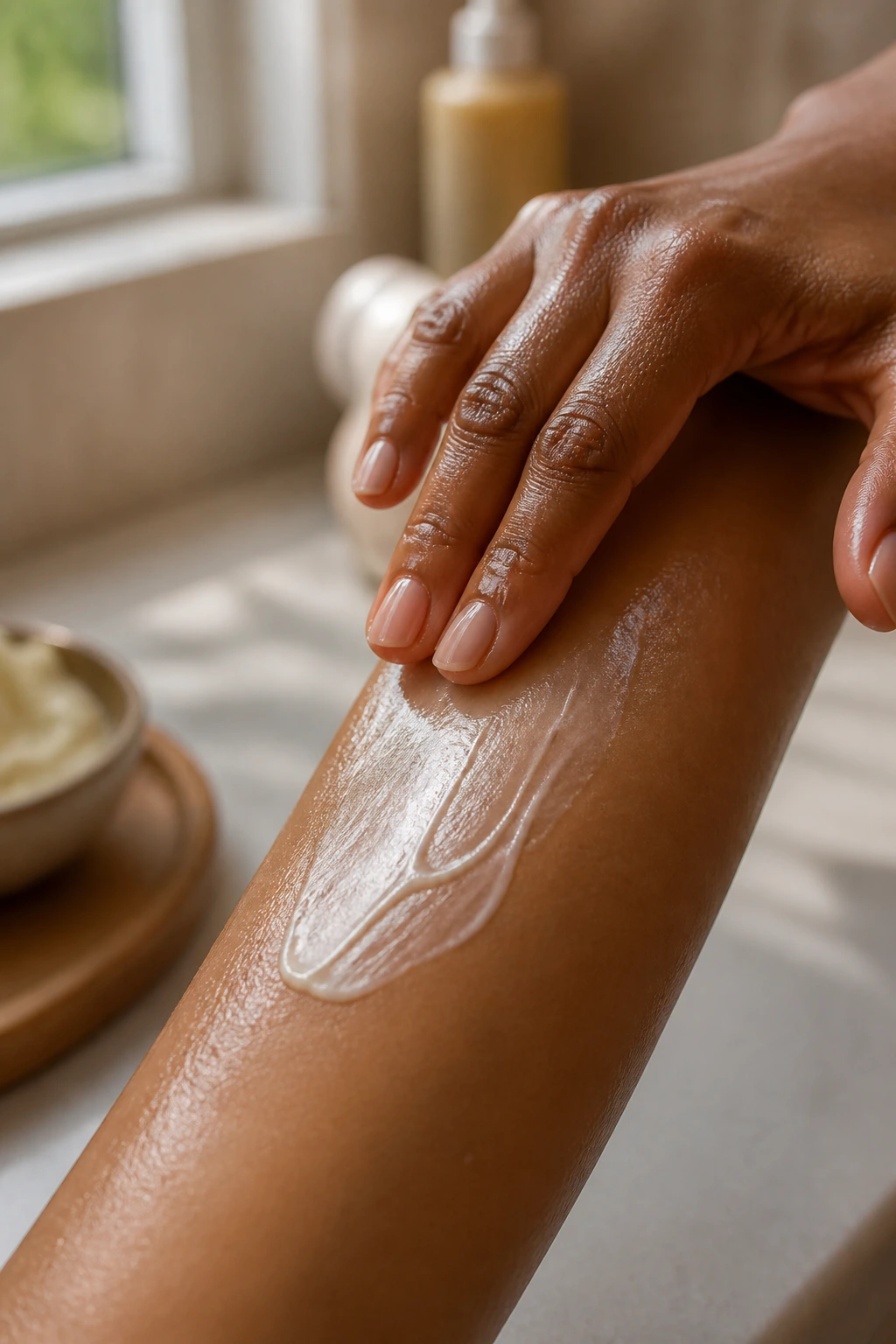 Moisturized forearm with butter massaged into skin