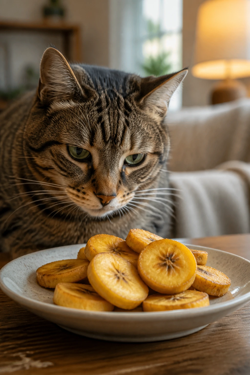Can Cats Eat Plantains? All You Need To Know 3 Close-up portrait of a cat in a cozy home