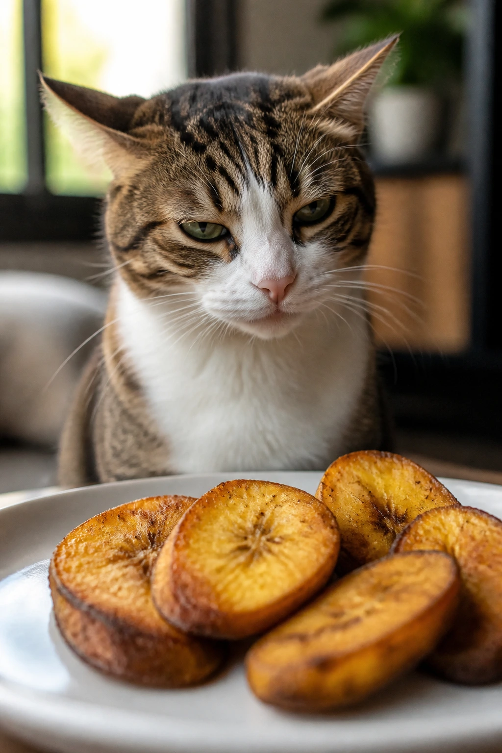Can Cats Eat Plantains? All You Need To Know 5 Cat with uneasy expression in a home setting
