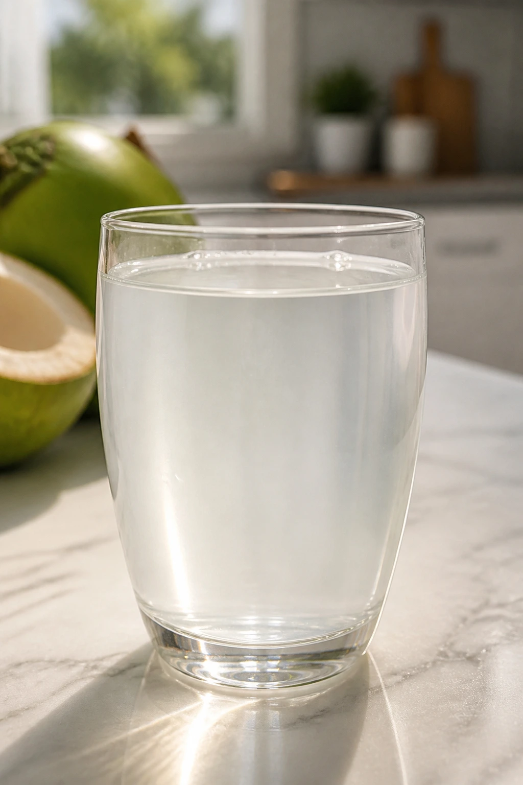 Is Coconut Water Good for Gastritis? All You Need to Know 4 Close-up of coconut water in a glass on a clean counter
