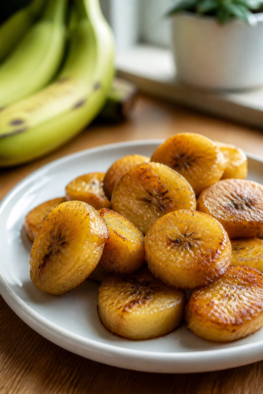 Can Cats Eat Plantains? All You Need To Know 6 Cooked plantain pieces on a plate ready for cat snack