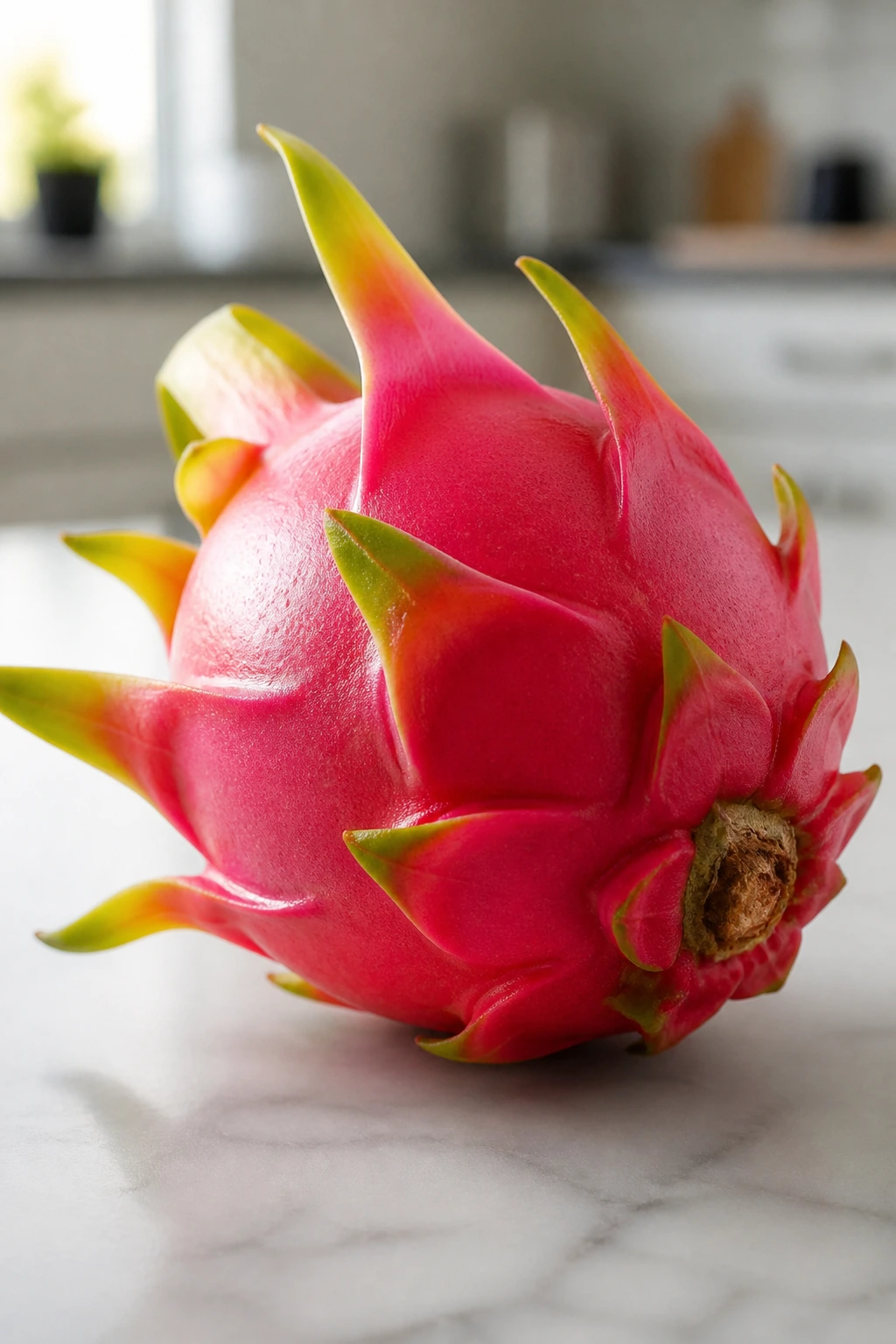 Fresh dragon fruit on a clean kitchen counter under natural light