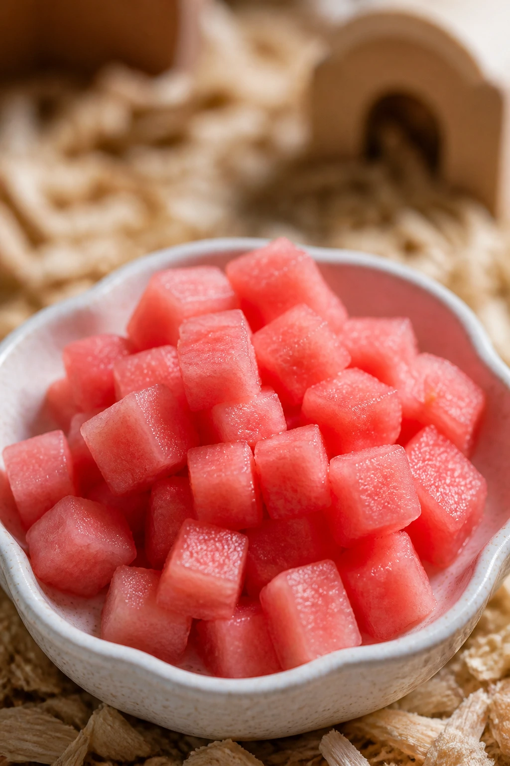 Can Hamsters Eat Guava? Find Out Now! 3 Seedless guava cubes on a dish prepared as hamster treat