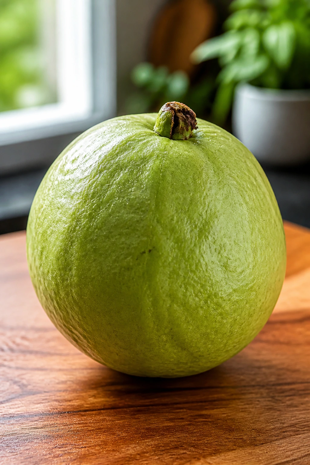 Is Guava Fruit Good For High Blood Pressure? Benefits, & More 3 Close-up of a whole guava on a wooden surface suggesting potential blood pressure benefits