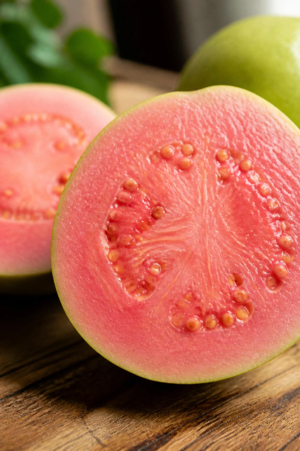 Can Hamsters Eat Guava? Find Out Now! 1 Close-up of ripe guava cut in half, pink flesh on wooden counter