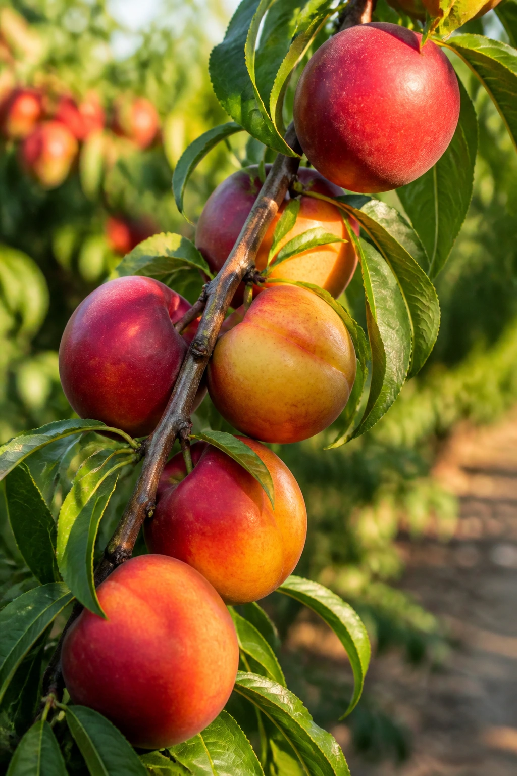 Is A Nectarine A Hybrid Fruit? No, And Here's Why 5 Branch with multiple nectarines maturing on a sunlit tree