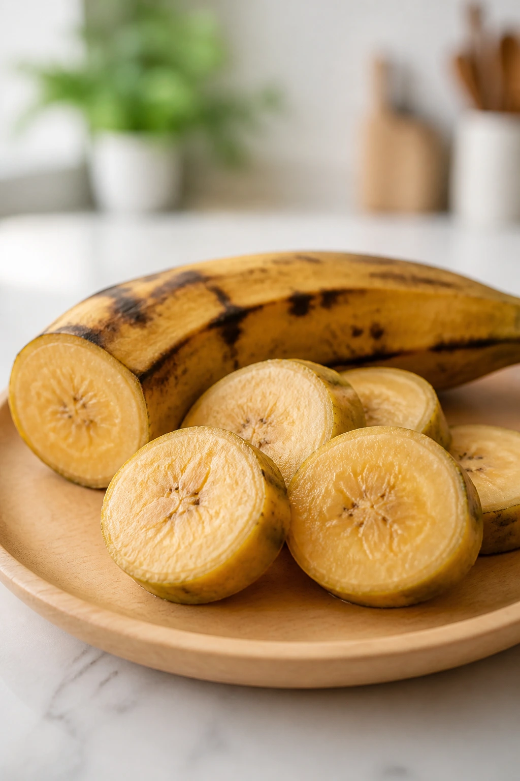 Can Cats Eat Plantains? All You Need To Know 4 Close-up of plantains on a plate in a kitchen