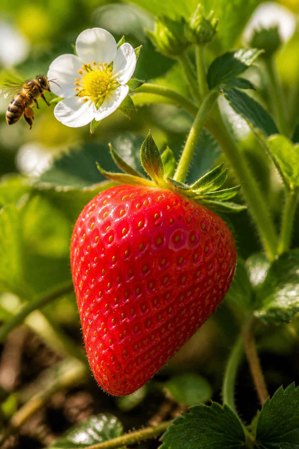 Which Fruit Have Seeds On The Outside? - It Is a Strawberry 3 Strawberry on the plant in a garden with sunlight