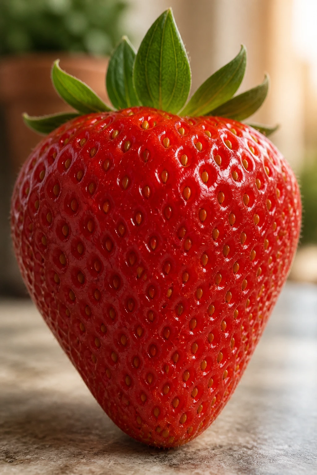 Which Fruit Have Seeds On The Outside? - It Is a Strawberry 1 Close-up of a strawberry showing seeds on the skin and heart shape
