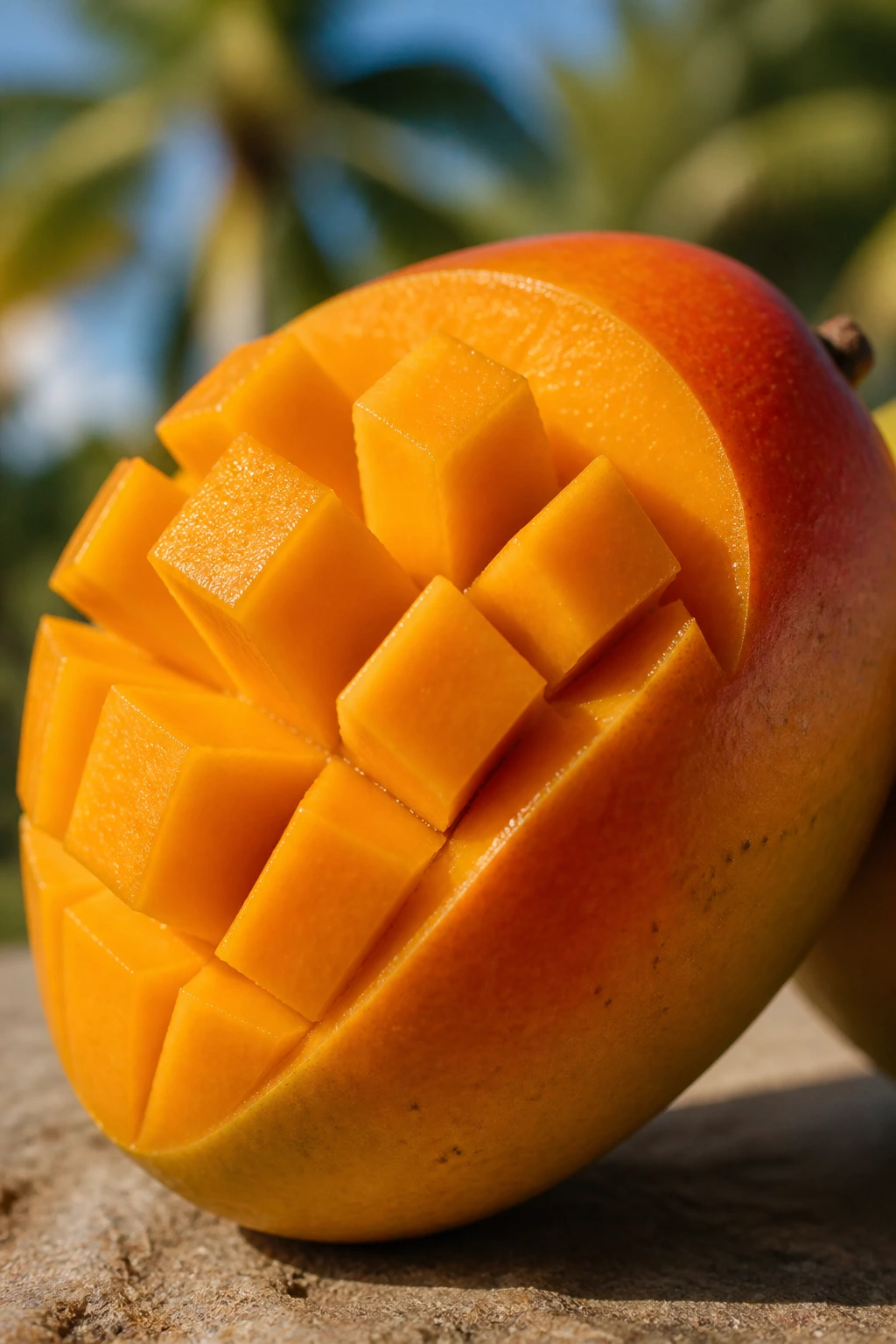 Close-up of a single ripe tropical mango filling the frame