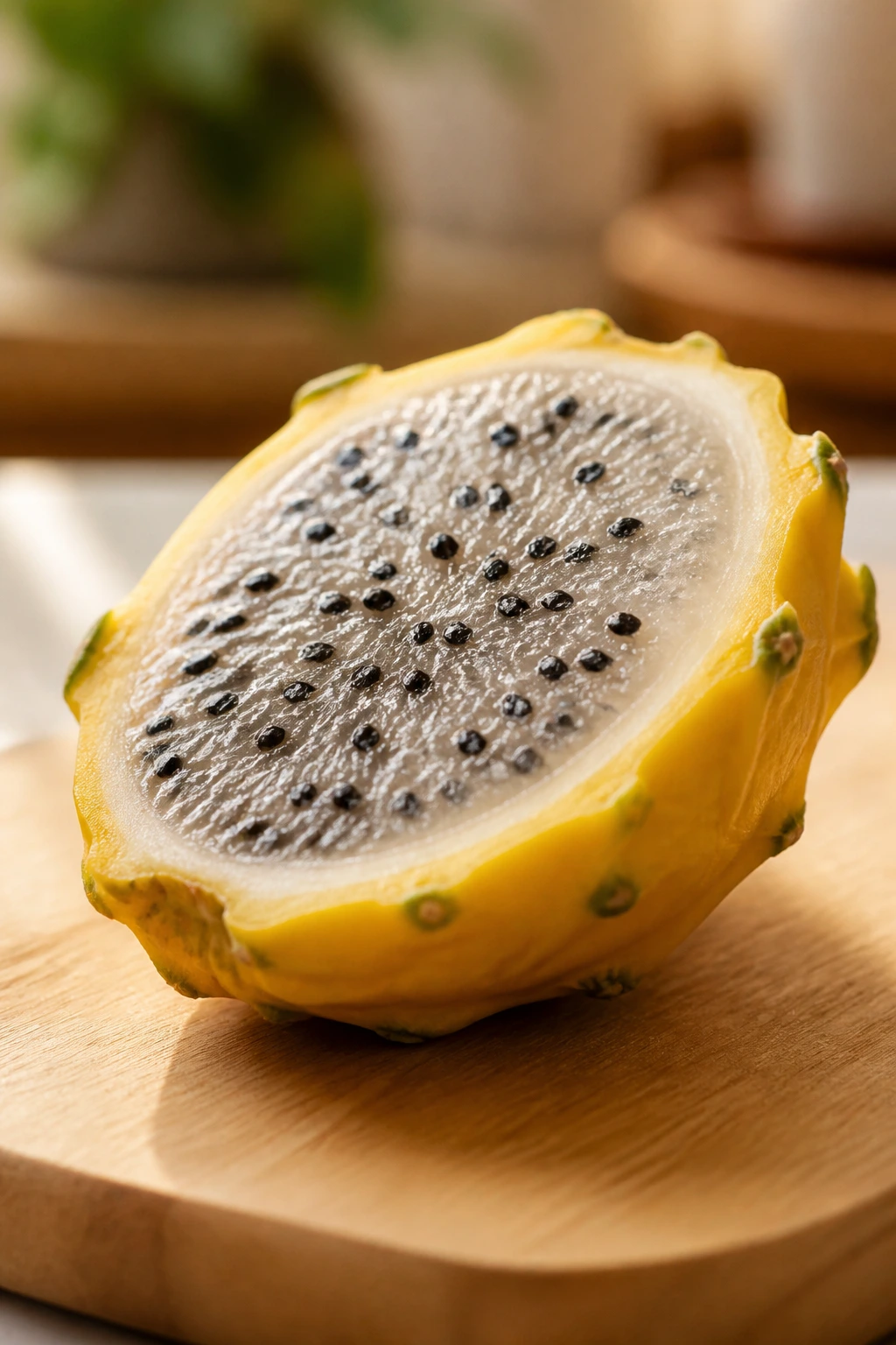 Is Yellow Dragon Fruit Good For Diabetes? Benefits & More 4 Halved Yellow Dragon Fruit on wooden board